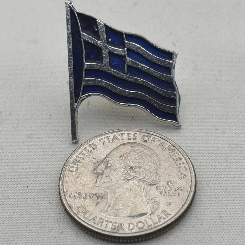 Greece Flag Country Greek Lapel Hat Pin Blue Silver Tone Enamel Travel Souvenir